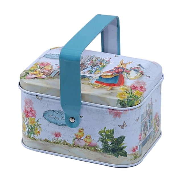 Christmas Candy Gift Box Iron Tin Packaging Container With Handle 4.1 in x 3 in x 2.4 in Multicolor Festive Snack Storage