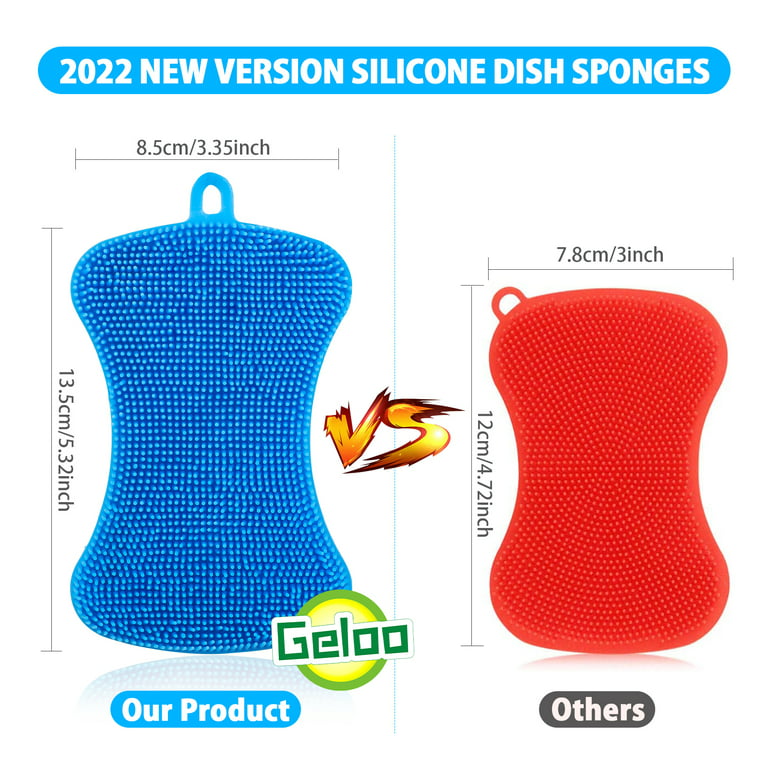 Asiopphire Silicone Dish Sponge Scrubber - 4 Dual-Sided Pack, BPA Free, Food Grade Silicone for Housecleaning