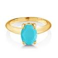 thumbnail image 2 of Gem Stone King 18K Yellow Gold Plated Silver Green Turquoise Solitaire Engagement Ring for Women (1.50 Cttw, Oval 9X7MM, Gemstone Birthstone, Available in Size 5, 6, 7, 8, 9), 2 of 4