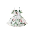 thumbnail image 1 of Xingqing 8 Colors Summer Princess Kids Girls Dress Flowers Printed Short Sleeve Off Shoulder Ruffles A-Line Chiffon Dress, 1 of 7