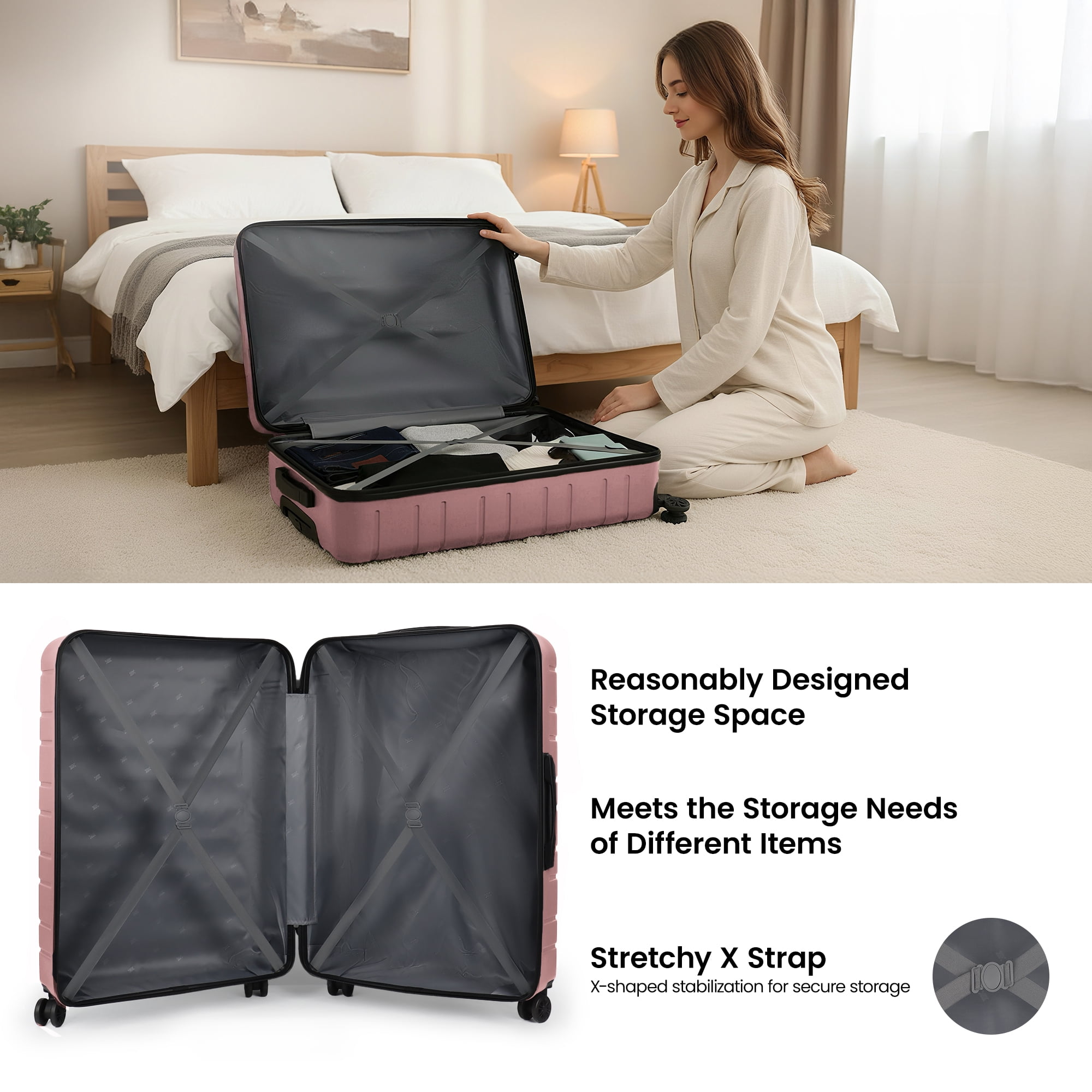 New York Xpress 2-Piece Hardside Luggage Set with Spinner Wheels,Lightweight 20" Carry-on and 30" Large Checked Suitcase, Rose Gold - 2538