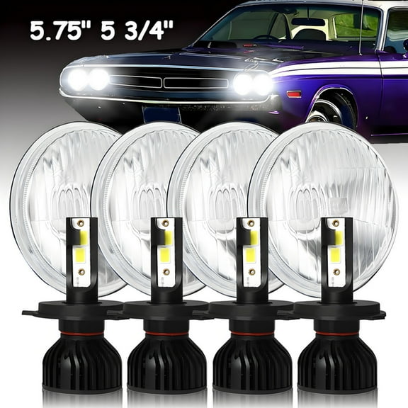 BSBSDJB 4pcs 5.75" 5-3/4 Inch LED Headlight High-Low Beam w/H4 Bulb For Chevy Corvette C1 C2 1963-1982