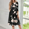 thumbnail image 2 of WTOBBY Women's Casual Round Neck Floral Print 3/4 Sleeve Midi Dress, Stylish Digital Pattern Dress with Comfort Fit for Everyday Elegance,Black L, 2 of 4