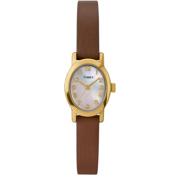 Timex Women's Cavatina 18mm Watch - Brown Strap Mother of Pearl Dial Gold-Tone Case