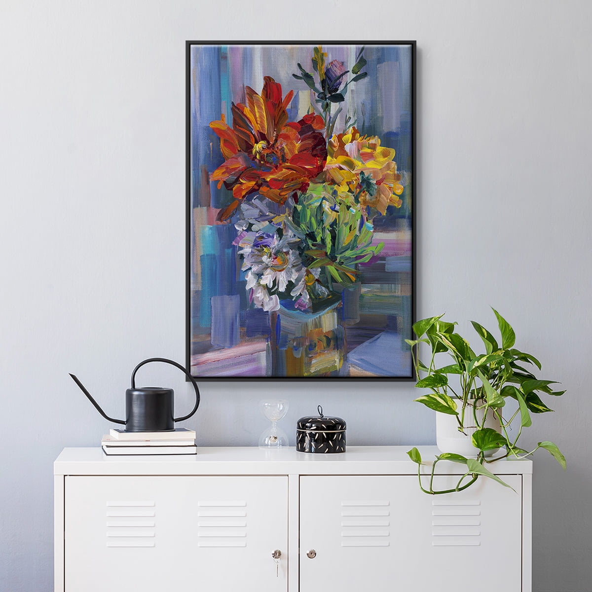 Modern Bouquet Framed Premium Gallery Wrapped Canvas - Ready to Hang - 27 x 41 - Black Floating Frame