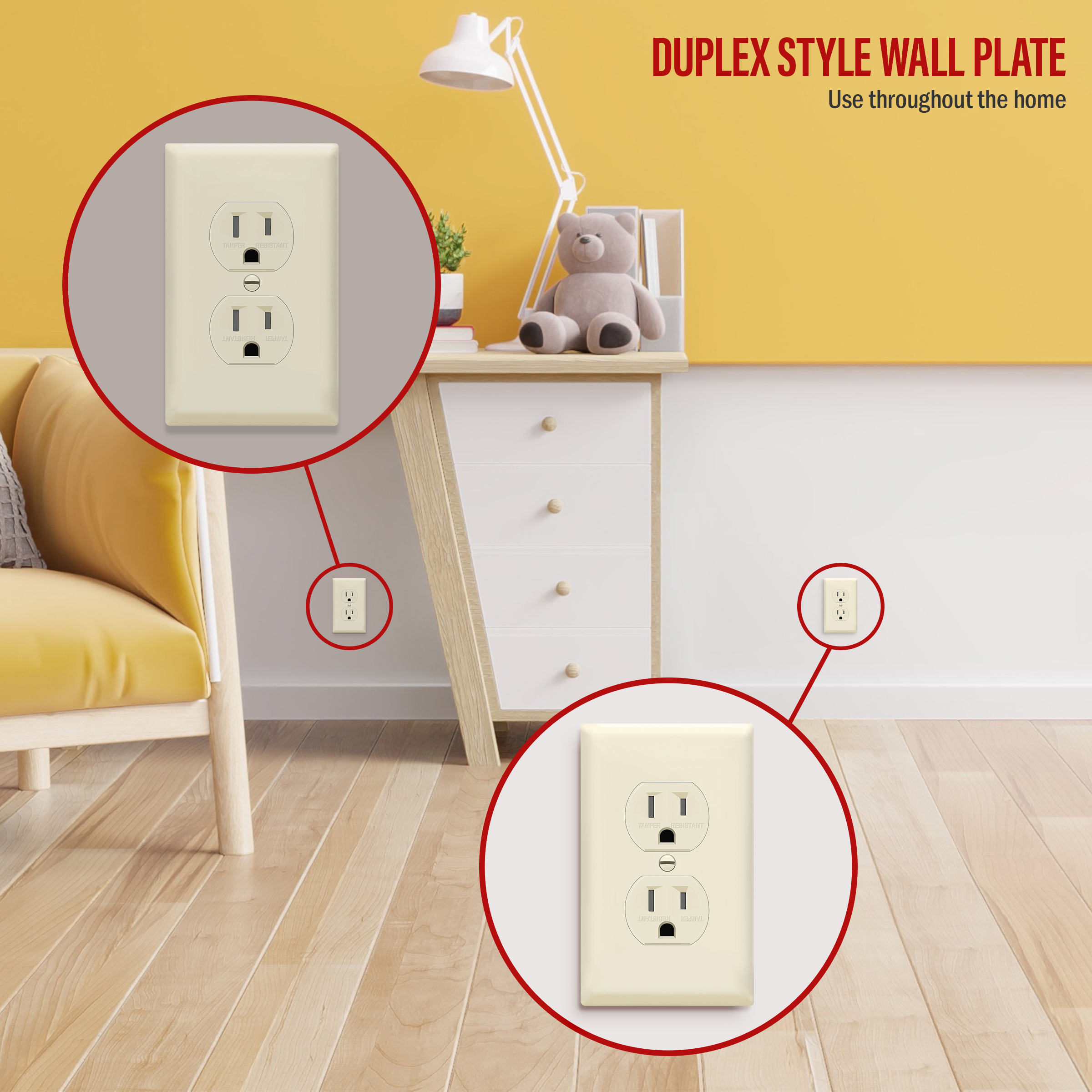 ENERLITES Duplex Receptacle Outlet Wall Plate, Size 1-Gang 4.50" x 2.76", Unbreakable Polycarbonate Thermoplastic, UL Listed, 8821-LA-10PCS, Light Almond (10 Pack) - image 2 of 5