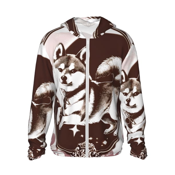 Fotbe Vintage Husky Dog Chaqueta con Protección Solar UPF 50+ para Hombre y Mujer, Camisa con Capucha y Bolsillos-Large