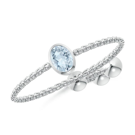 ANGARA Natural Bezel-Set Oval Aquamarine Bolo Ring in 14K White Gold for Women (Size-4x3mm) | March Birthstone, Birthday, Anniversary, Jewelry Gift for Women | Natural Aquamarine Ring