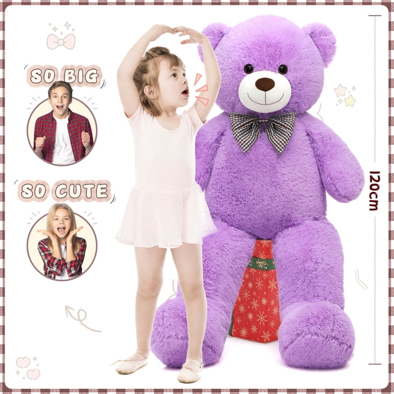 MorisMos Enorme teddys met kleine beer, lila grote teddybeer XXL knuffeldier, 100 cm, schattig knuffeldier, pluche dier, vriendin, meisjes, kinderen, moeder