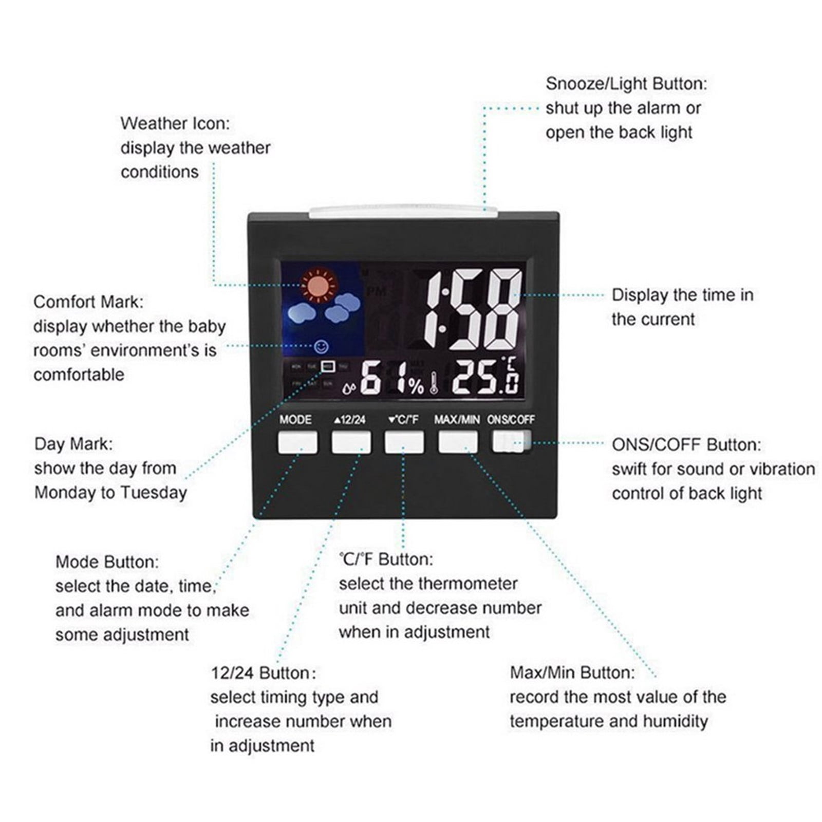 LCD Digital Thermometer Weather Station Clock Alarm Clock Calendar Room Home Hygrometer Termometer Temperature Humidity Meter