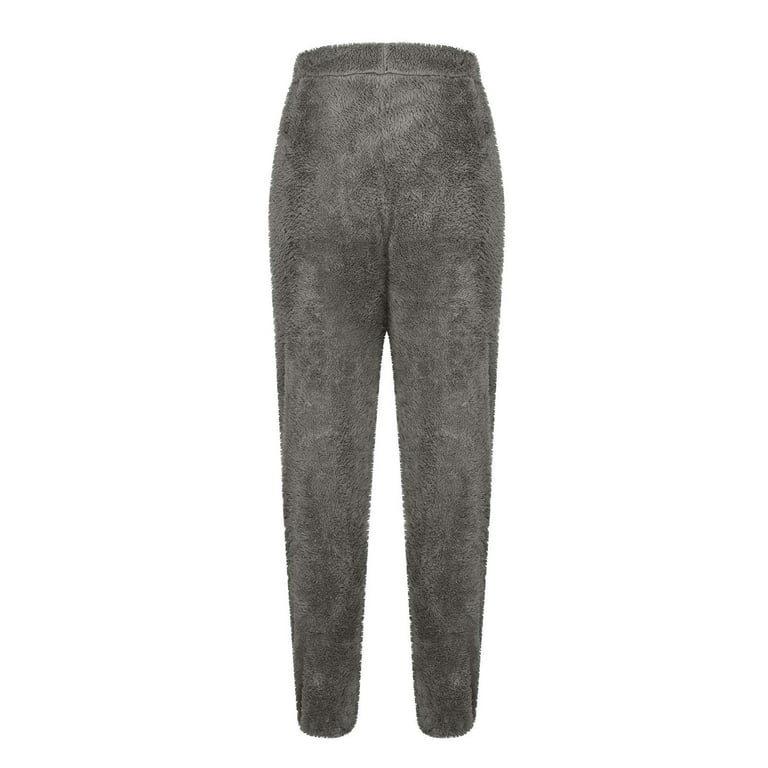 Fuzzy Fleece Pants for Women Soft Warm Faux Shearling Elastic Waist Loose  Pajama Bottoms Plus Size Loungewear (3X-Large, Gray 01)