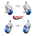 thumbnail image 2 of 3.5 Inch Blue Polyurethane Wheel Swivel ½ Inch Threaded Stem Caster Set 2 Brake, 2 of 2