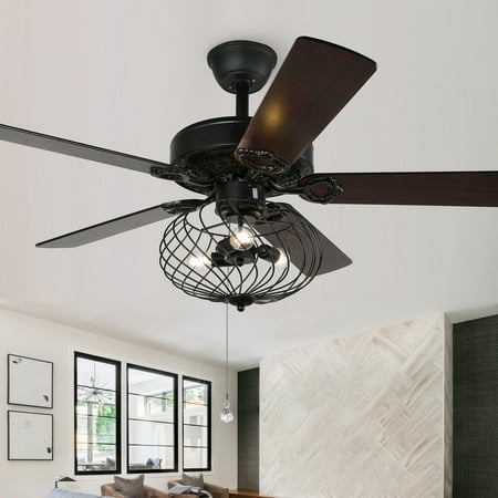 

52 Inch Black Ceiling Fan with 3-Lights Remote Control
