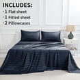 thumbnail image 4 of Jessy Home 4-Piece Satin Stripe Sheet Set, Silky Soft 100% Polyester Bedding, 14-Inch Deep Pocket, Full/Queen, Navy Blue, 4 of 9