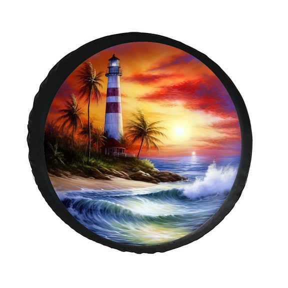 KAKALAD Lighthouse Beach Garden Summer 07 Spare Tire Cover PVC Leather Wheel Protectors Weatherproof Universal Dust-Proof for Trailer Rv SUV Truck Camper Travel Trailer Accessories 14 ” Inch