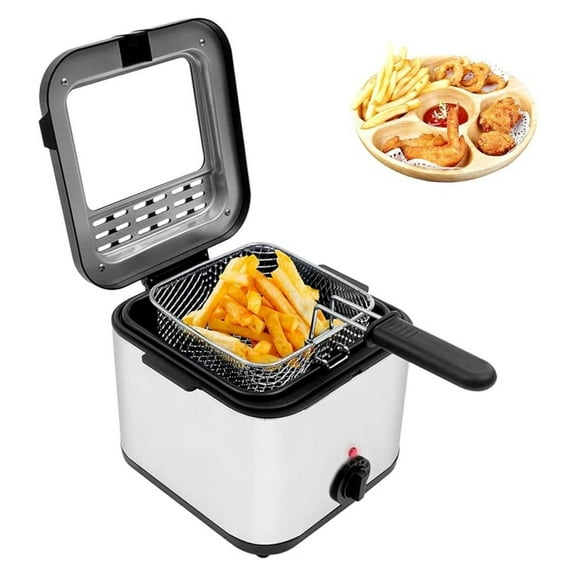 Electric Deep Fryer, 110V 1000W Stainless Steel, 2.5L Fryer with Basket & Lid, Adjustable Temp, Dishwasher Safe, Kitchen Countertop