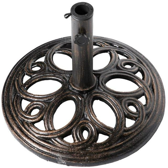 Gardenised QI003817 17.75 x 13.25 Po Base Décorative en Fonte pour Parasol de Patio, Brun - Rond