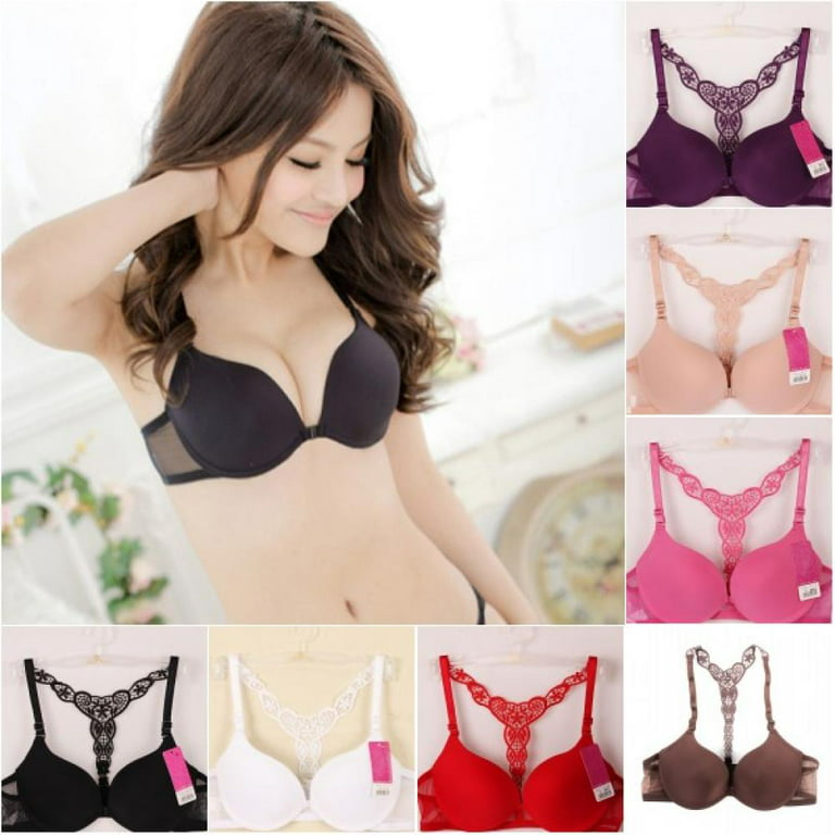Lorddream Women Push Up Bra 32B-36B Front Closure Breathable Lace