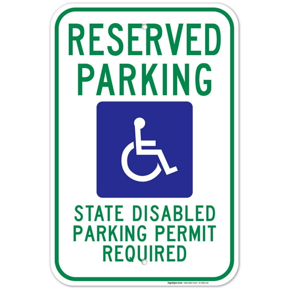 Washington Handicap Parking Sign, Reserved Parking State Disabled Parking Permit Required Sign, 12x18 Aluminum