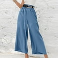 thumbnail image 2 of ShomPort Womens Cotton Linen Pants Elastic High Waist Wide Leg Trousers Full Length Casual Pants with Pockets (Blue), 2 of 9