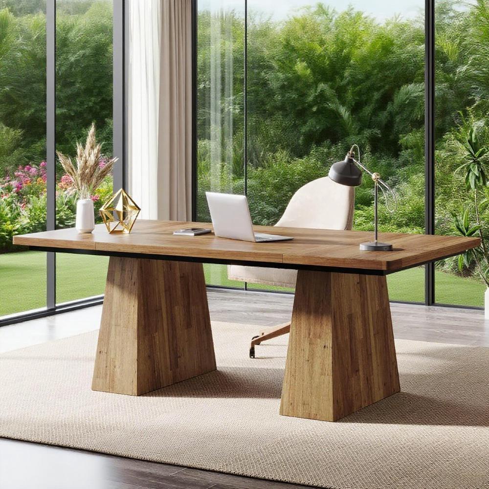 63 Inch Modern Executive Desk Double Pedestal Office Desk Black Computer Desk Home Office Desk with Thick Desktop 250 lb Capacity Writing Table Workstation for Gaming Conference Room Craft Table