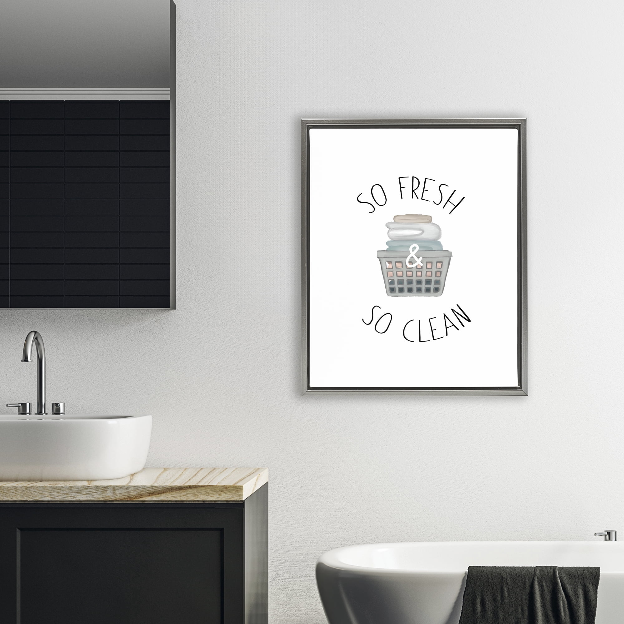 Stupell Industries So Fresh Laundry Basket Gray Framed Floater Canvas Wall Art, design by Elizabeth Medley