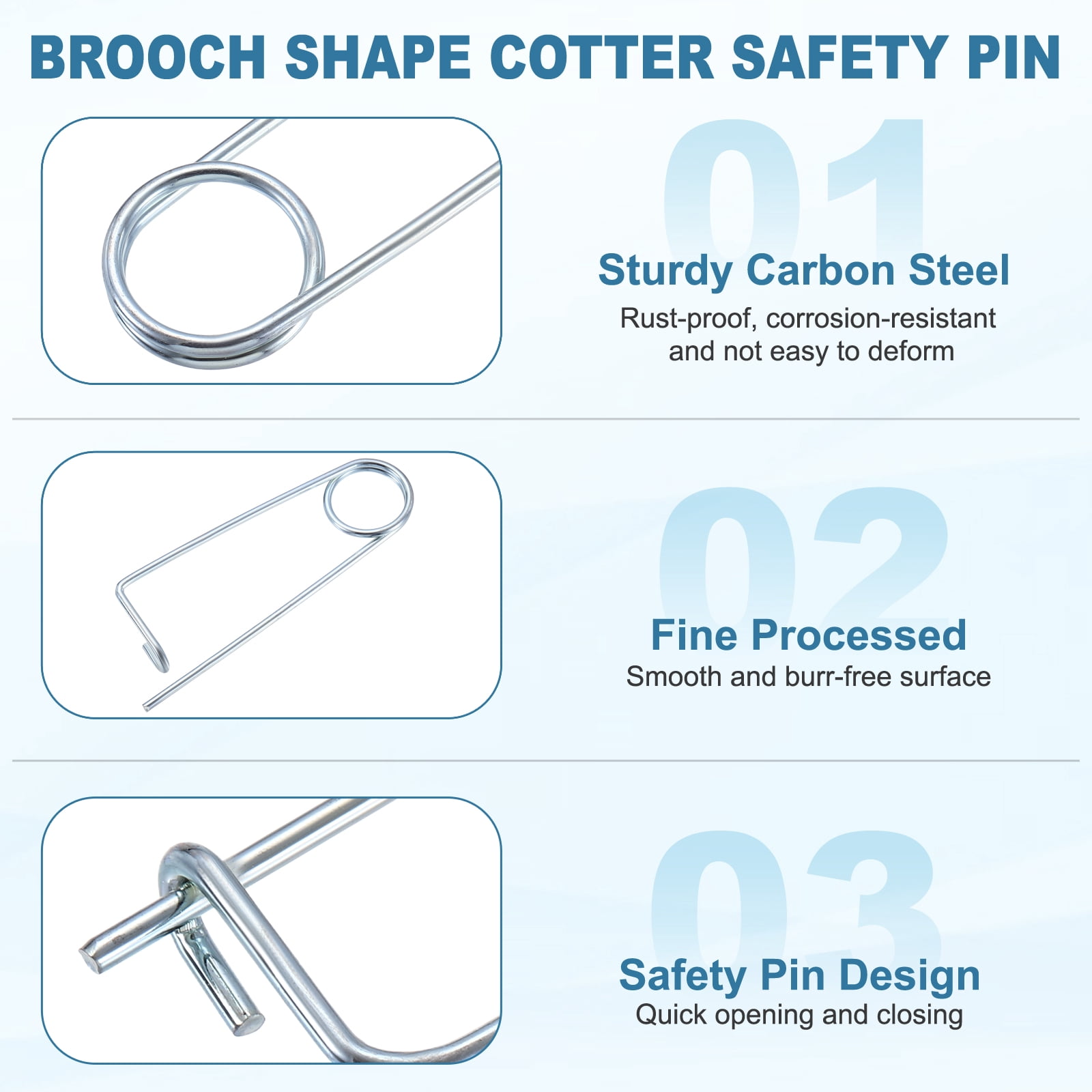 Uxcell 0.16"x3.86" Brooch Shape Cotter Safety Pin Spring Pin Fastener 8Pcs Steel Quick Lock for Farm Garden Lawn Hook Hitch