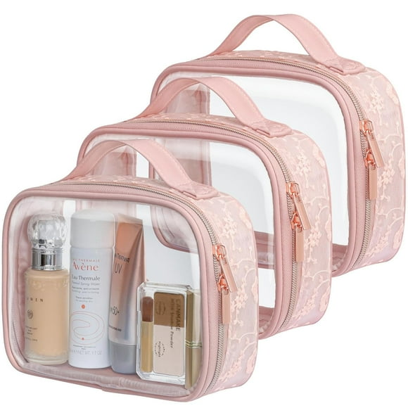 LA-Pink MediumTSA Approved Toiletry Bag - Clear Makeup Bag Waterproof Quart Size Bag, Travel Makeup Cosmetic Bag for Women Men, Carry on Airport Airline Compliant Bag, 3 Pack, Black