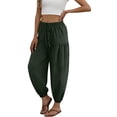 thumbnail image 3 of POIUYTR Women Cotton Linen Pants Summer Casual High Waist Ankle Length Pants Vacation Beach Trousers With Pockets, 3 of 6