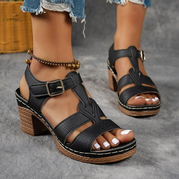 MKLEKYY Sandalias Planas para Mujer, Cómodas Sandalias de Punta Abierta Con Tacón Alto, Calzado Informal para Primavera y Verano, Diseño Moderno de Tacón Tipo Chancla.