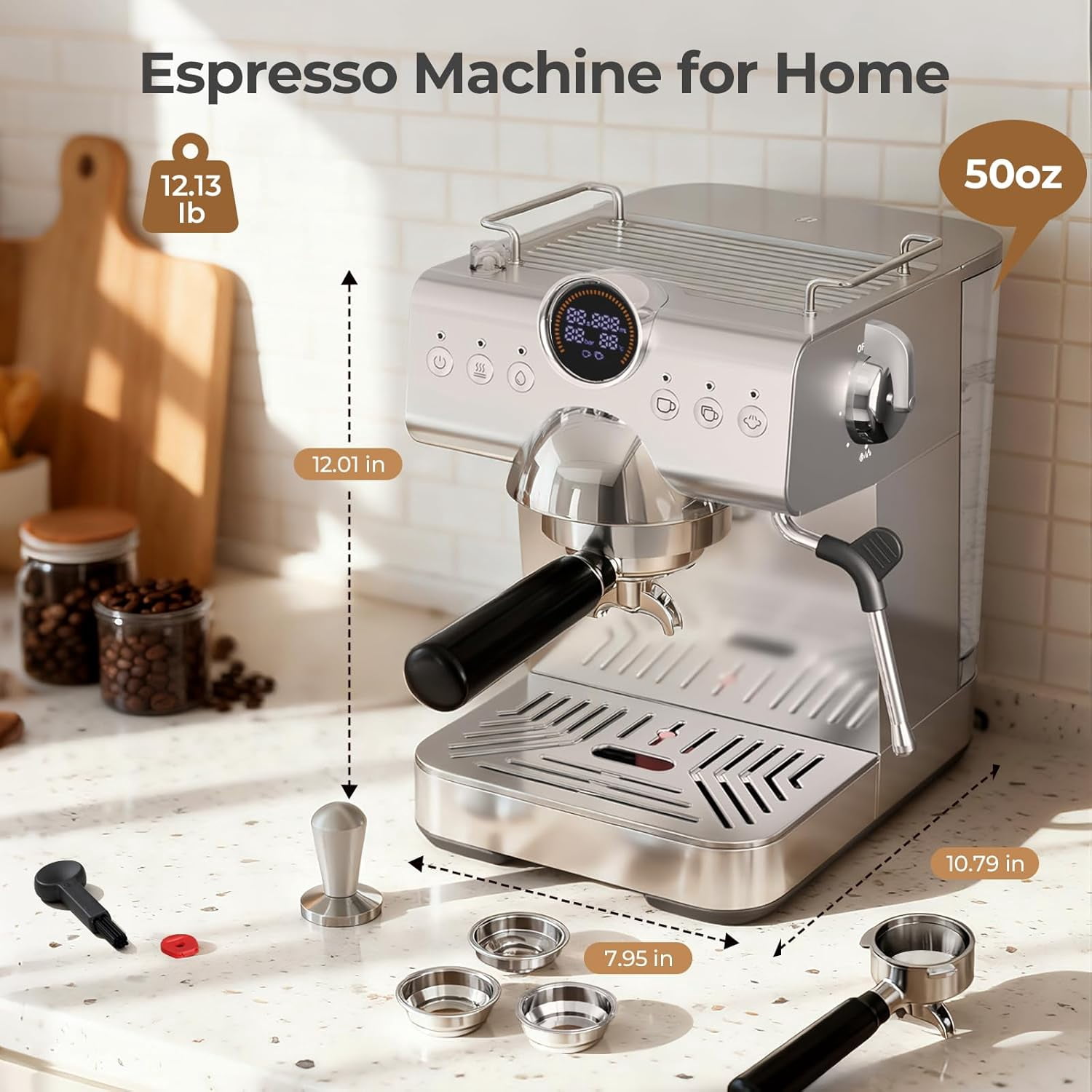 WAA 20 Bar Espresso Machine Hot/Cold Brew,Milk Frother,50oz Tank,LCD Display (Single/Double Cup for Cappuccino/Latte)