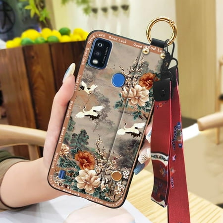 Lulumi-Phone Case For ZTE Blade A51/51S/A7P, Chinese style Shockproof Silicone protective phone pouch Phone Holder Wristband old lady fashion Anti-knock Lanyard Anti-dust Dirt-resistant