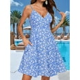 thumbnail image 6 of Women'S Summer Dresses V Neck Spaghetti Strap Sundress Casual Beach Flowy Mini Dress with Pockets Printed Blue L, 6 of 8