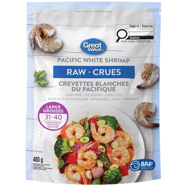 Great Value Crevettes Blanches du Pacifique Crues 31/40 480 g