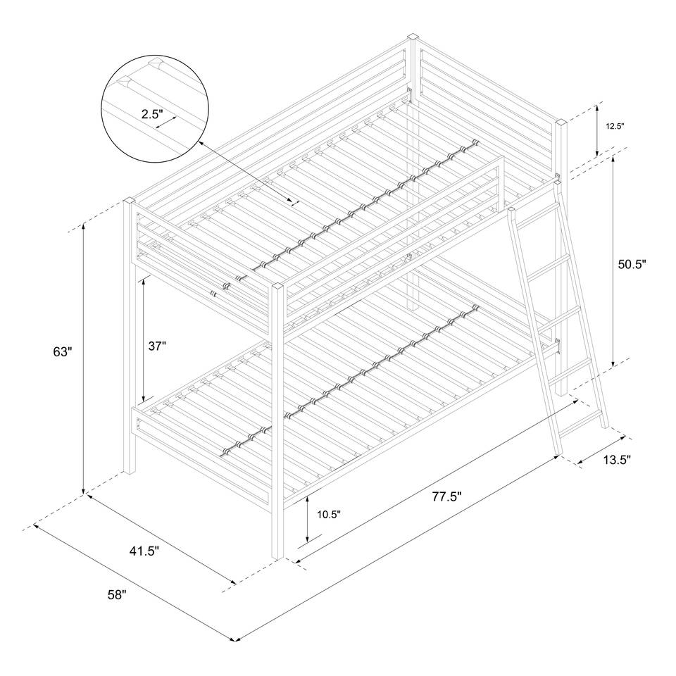 Mainstays Premium Twin Over Twin Metal Bunk Bed, Multiple Colors