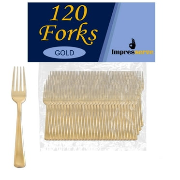 Impresserve Gold Disposable Plastic Forks - 120 Count