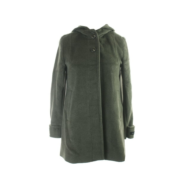 Green Wool Angora Blend Hooded Coat, Jones New York Petite Textured Faux Fur Coat With Hoodie