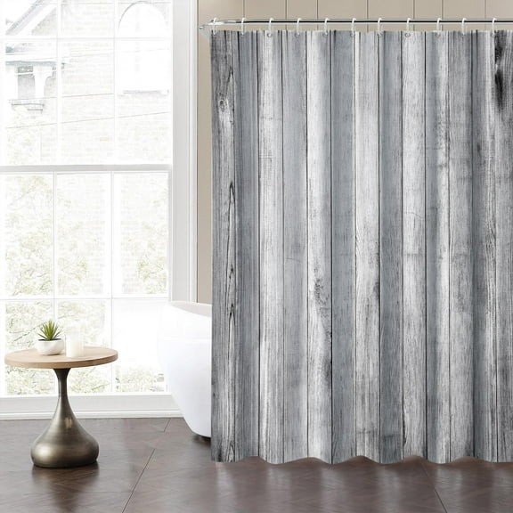 Grey Shower Curtain for Bathroom, Farmhouse Barn Door Shower Curtains 72x72inches Wood Stripes Fabric Waterproof Shower Curtain Set with Hooks for Stall RV Hotel