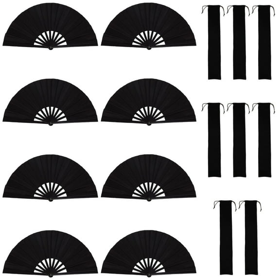 8 PCS Large Chinese Folding Fans, with 8 Fan Sleeves, 25 x 13.4 in Tai Chi Kung Fu Clacking Fans for Line Dancing, Stage Performance, Folding Hand Fans for Practice, Rehearsal, Group Events