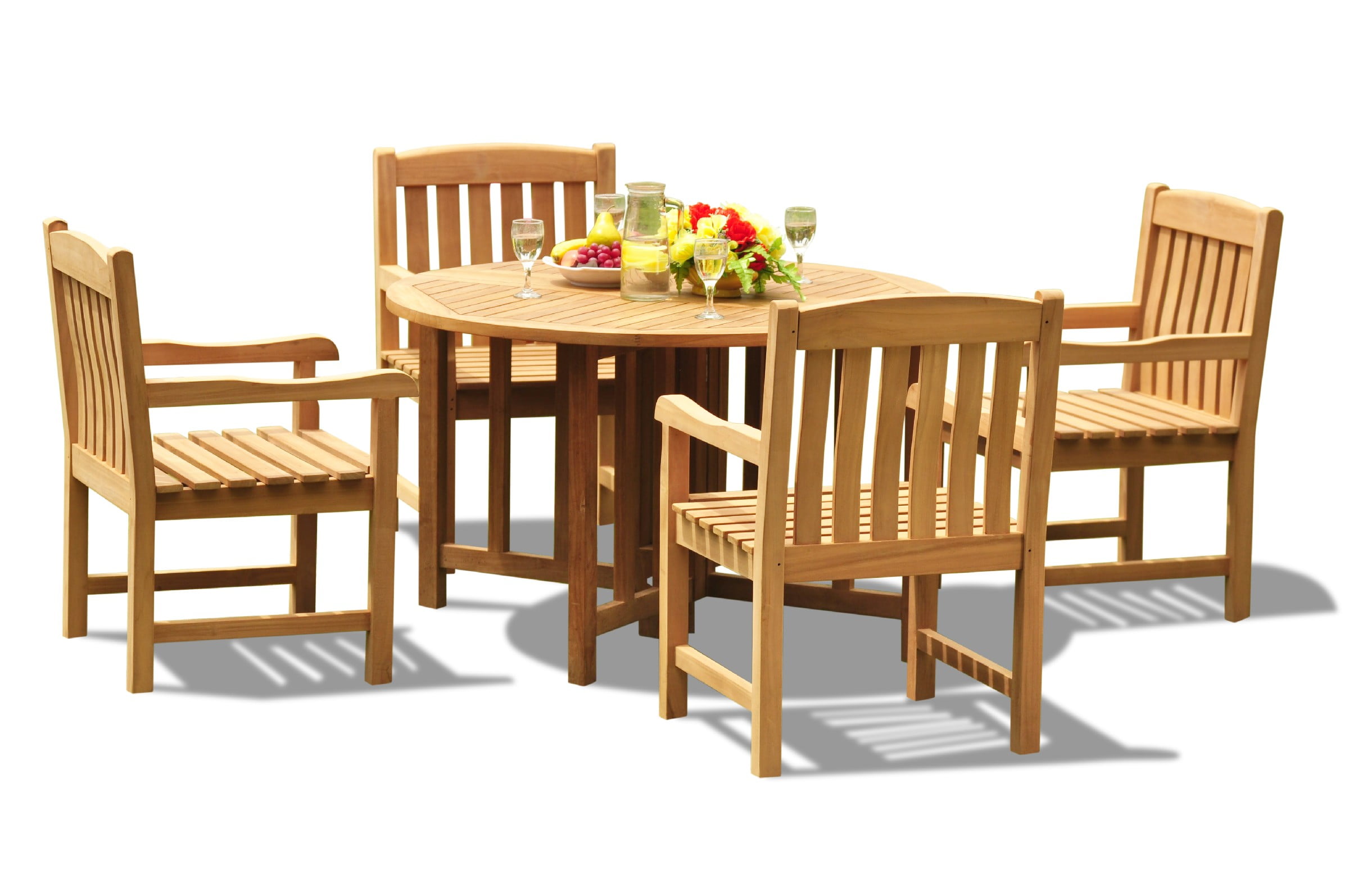 GradeA Teak Dining Set 4 Seater 5 Pc 48" Round Butterfly Table And 4