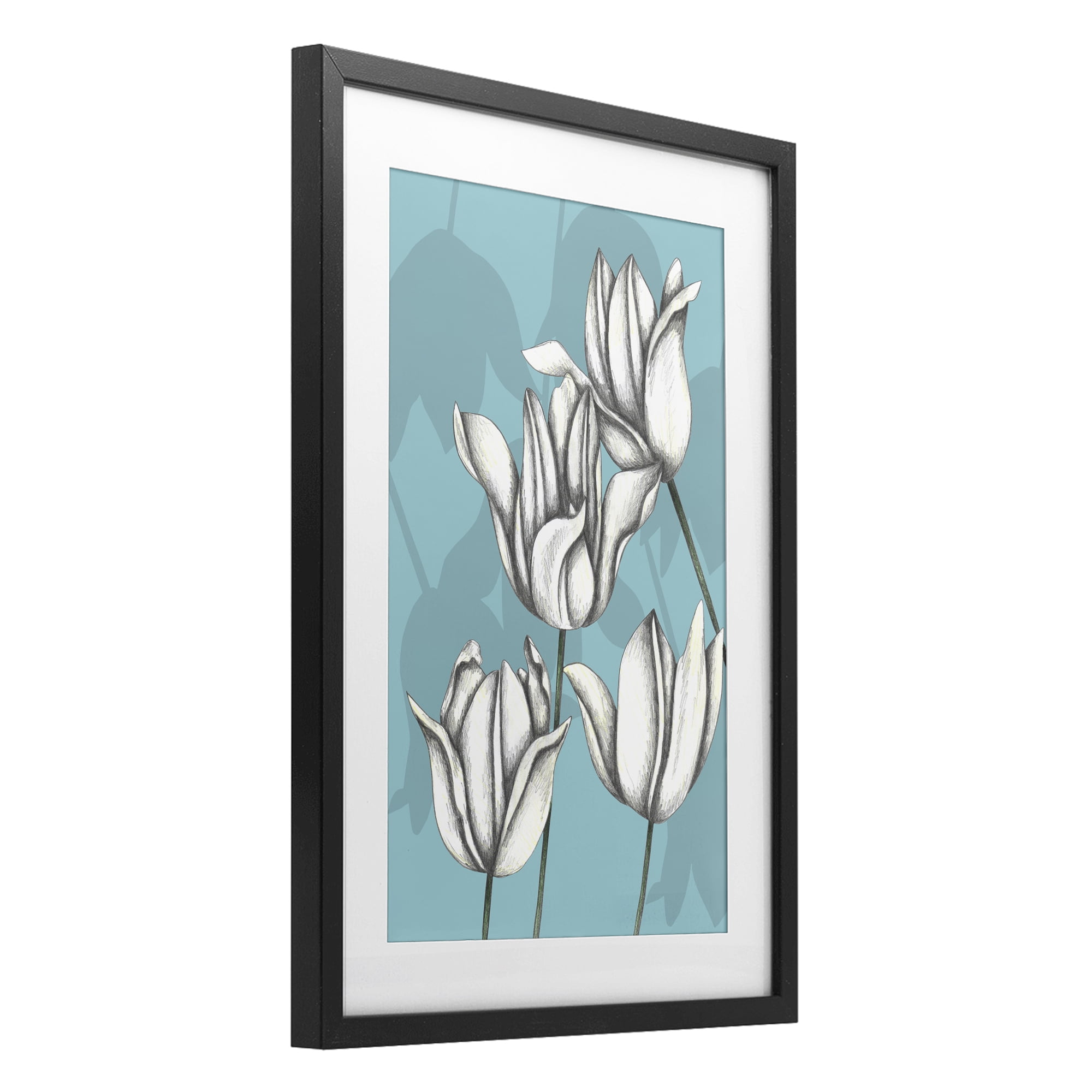 Sketched Tulips Keep Growing Black Framed Print Under Glass, design by Cecilia Battaini