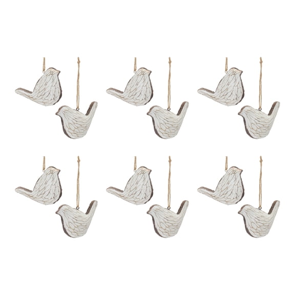Carved Bird Ornament Set of 12