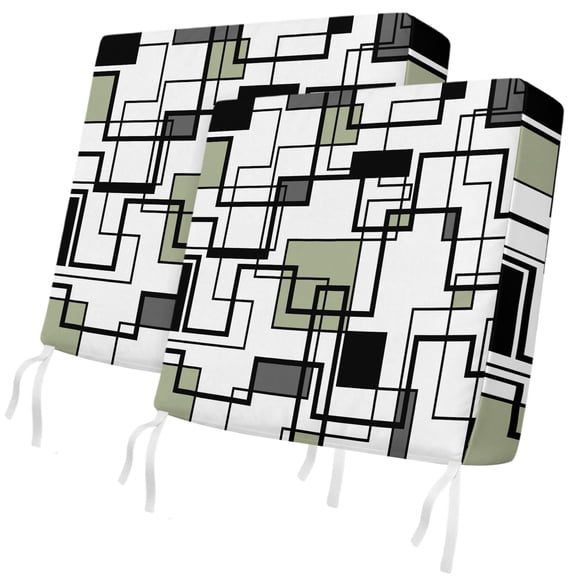 Outdoor Patio Cushion Covers 2 Pack Sage Green Modern Geometric Chair Pads Slipcovers with Ties & Zipper Waterproof Abstract Lines Squares Seat Cushion Covers for Outdoor Couch Sofa 22x20 Inch
