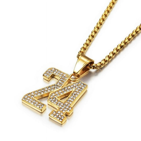 Hip Hop Iced Out Letter 24 Basketball Pendant Necklace For Women Men Golden Color 14K Yellow Gold Chains Hiphop American Jewelry