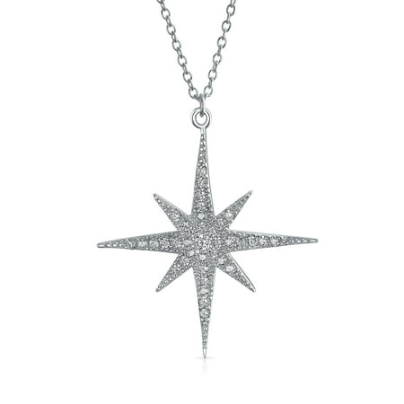 Celestial Sun Jewelry - Celestial Pave Cubic Zirconia CZ North Star Burst Shinning Star Pendant Necklace For Women For Teen 925 Sterling Silver