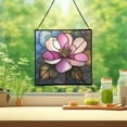 thumbnail image 2 of Cherry Blossom Flower Stained Glass Panel Suncatcher Square Window Hanging, 8 Inch Real Glass Decorative Art Sun Catcher for Home, Gift, and Garden Decor 78OR7, 2 of 6