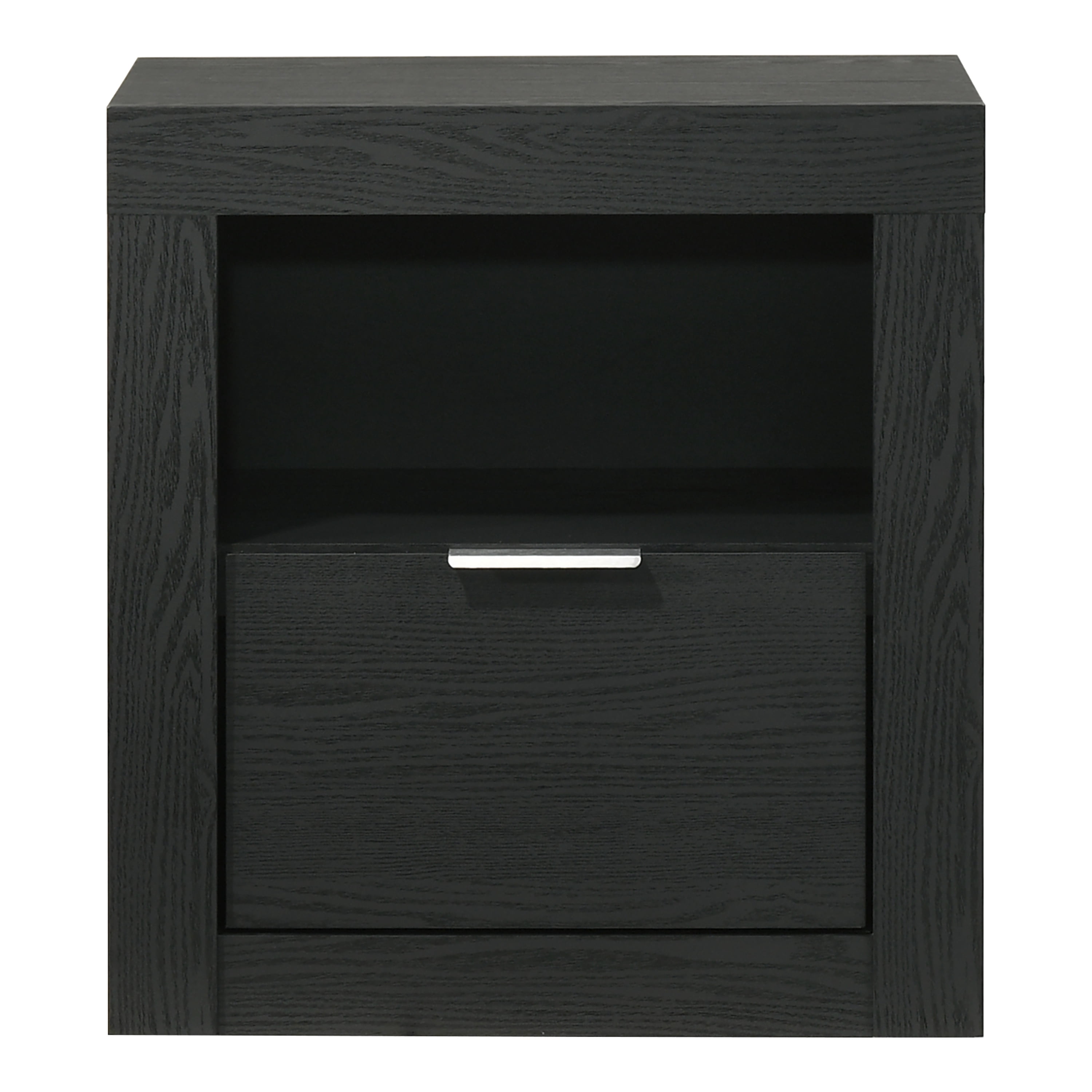 Furniture of America Talia Modern Solid Wood 1-Drawer Nightstand with Open Shelf, Black