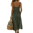 thumbnail image 5 of Vivianyo HD Women's V-Neck Spaghetti Strap Midi Dress, Summer Casual A-Line Sundress for Women, with Front Button Gathered and Side Pockets, Women's L, Sizes S-2XL, 5 of 6
