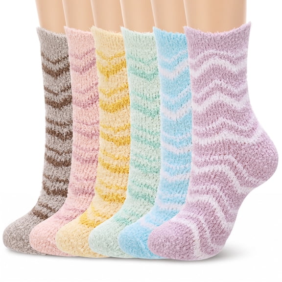 Bocaoying 6 Pairs Fuzzy Socks Women,Winter House Slipper Sock,Cozy Thick Warm Sleeping Bed Sock,Gifts for Women,Size 5-10