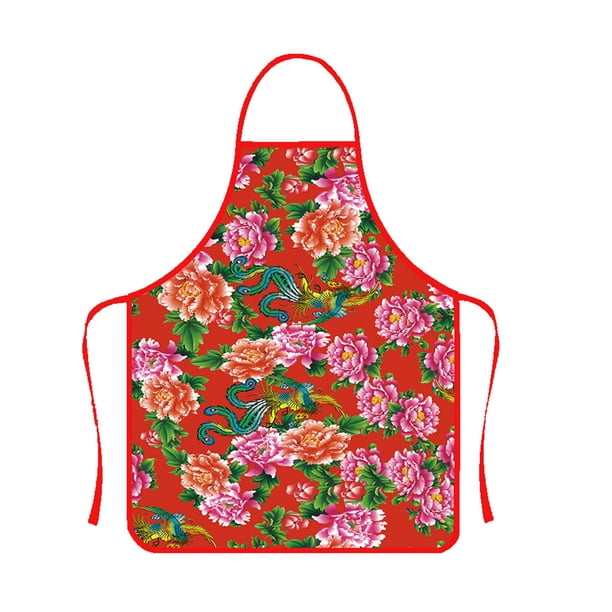 Delantal sin mangas de plástico Yuarrent con estampado de flores del noreste YH01